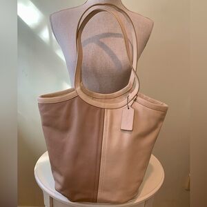 Coach Leather Two-Tone Cream and Tan Bucket Bag